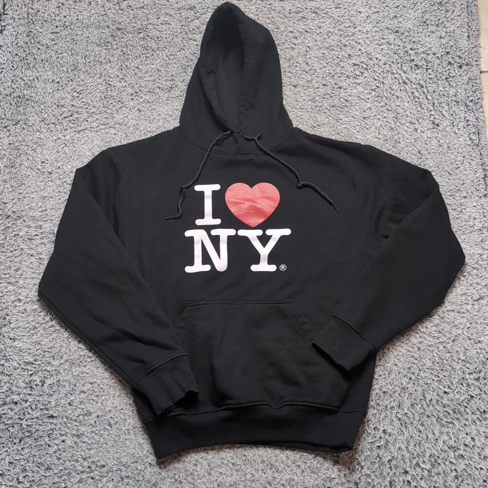 I Love New York Hoodie Adult Medium Black Pullover Heart NY Sweatshirt Fleece